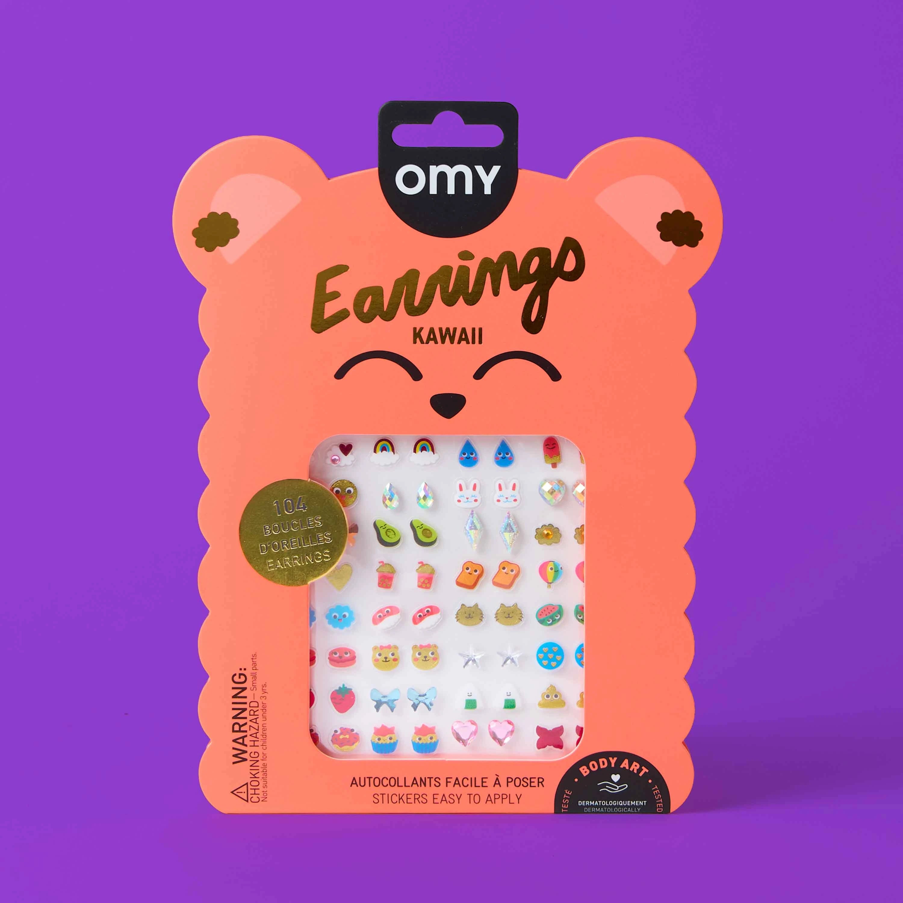 Coffret OMY Kawaii Earring bijoux autocollants enfant, packaging stickers oreilles fantaisie.