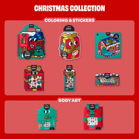 OMY Weihnachtskollektion mit kreativen Aktivitäten, Stickern, Ausmalbildern und Body-Art-Accessoires mit festlichen Motiven.