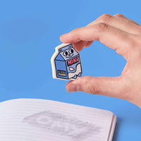 OMY Miky eraser shaped like a milk carton held in hand, playful and practical stationery accessory