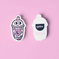 gomme kawaii bubble tea parfumee OMY vue face et dos fond rose