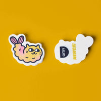 Gomma kawaii gatto Mewchi profumata OMY, vista fronte e retro su sfondo giallo