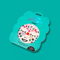 Emballage des Face Stickers Flower OMY en forme de fleur, gommettes autocollantes pour le visage, sur fond turquoise