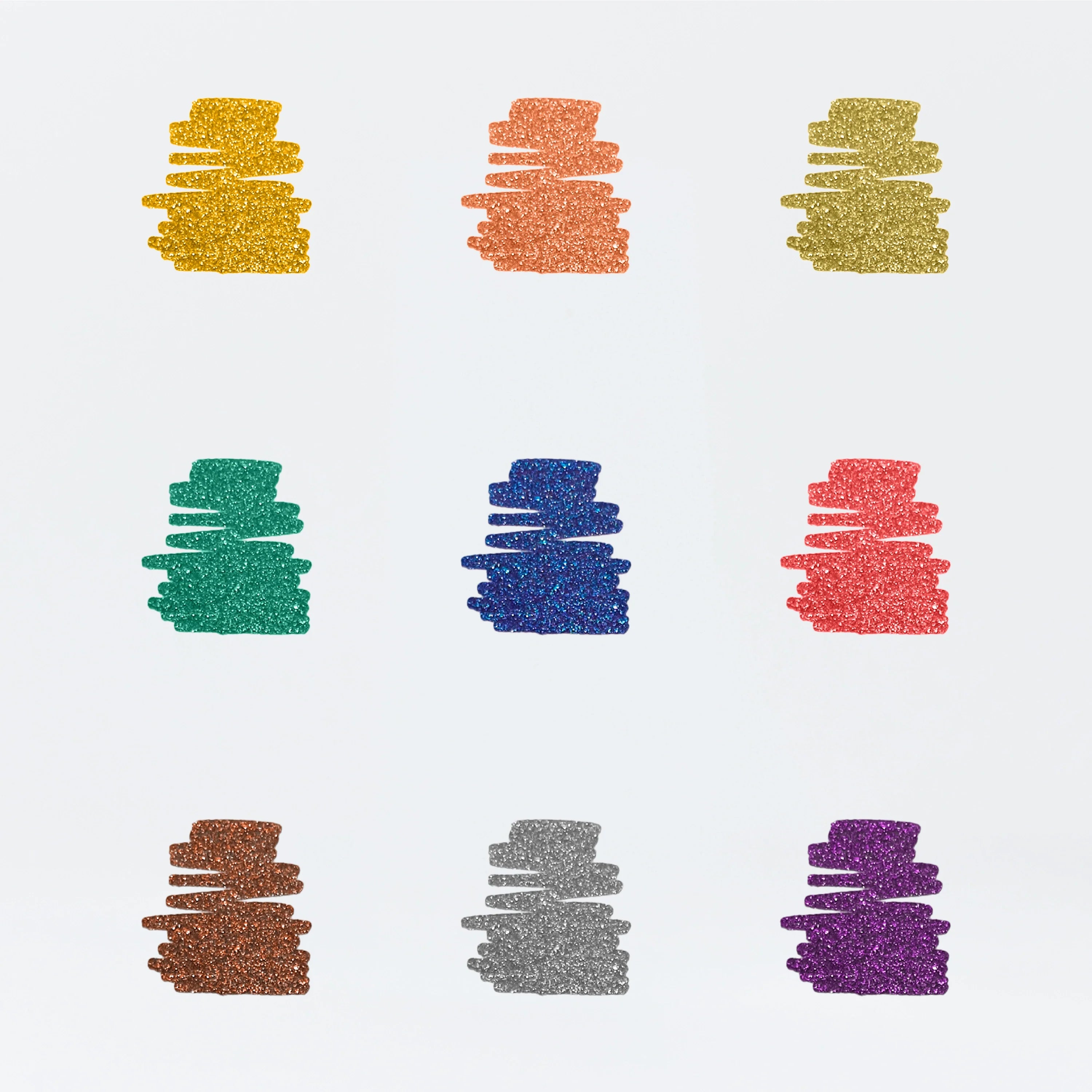 Nuancier des 9 couleurs pailletées des feutres Glitter Club OMY.
