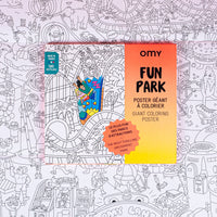 OMY FUN PARK coloring poster packaging, with the poster open behind it