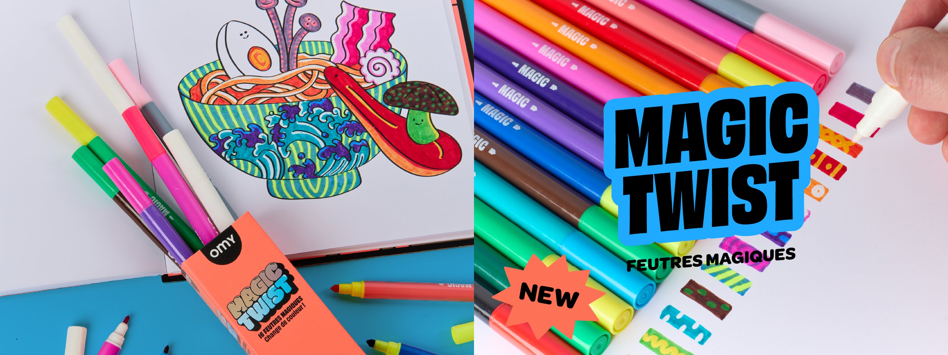 Coloriage et coffret de feutres Magic Twist OMY.