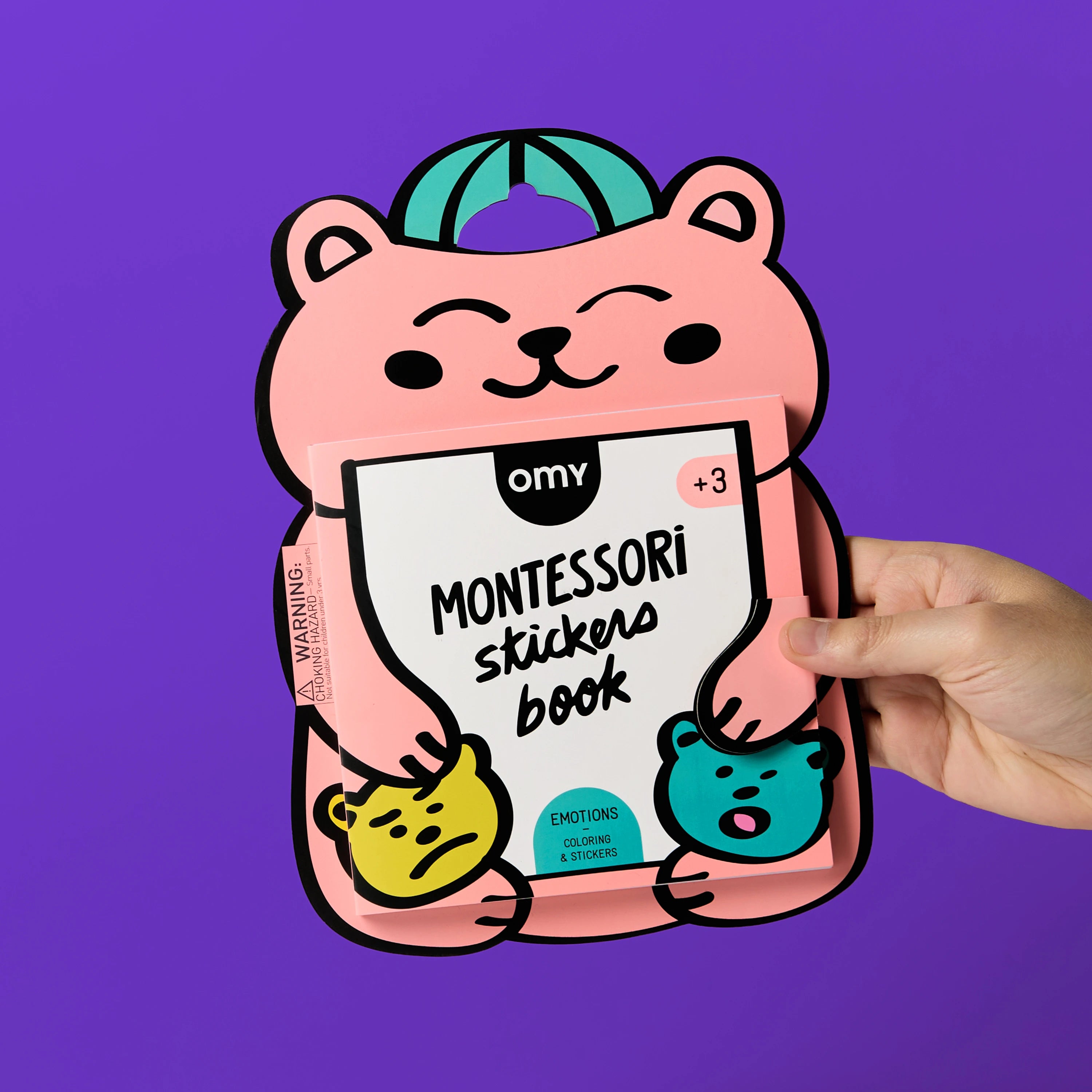 Montessori Stickers Book - Emotions OMY face avant packaging, livre de coloriage et stickers éducatif sur les émotions