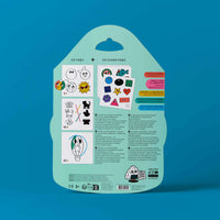 Back of the Montessori Stickers Book - Geometric Shapes OMY packaging showing the coloring and educational sticker contents