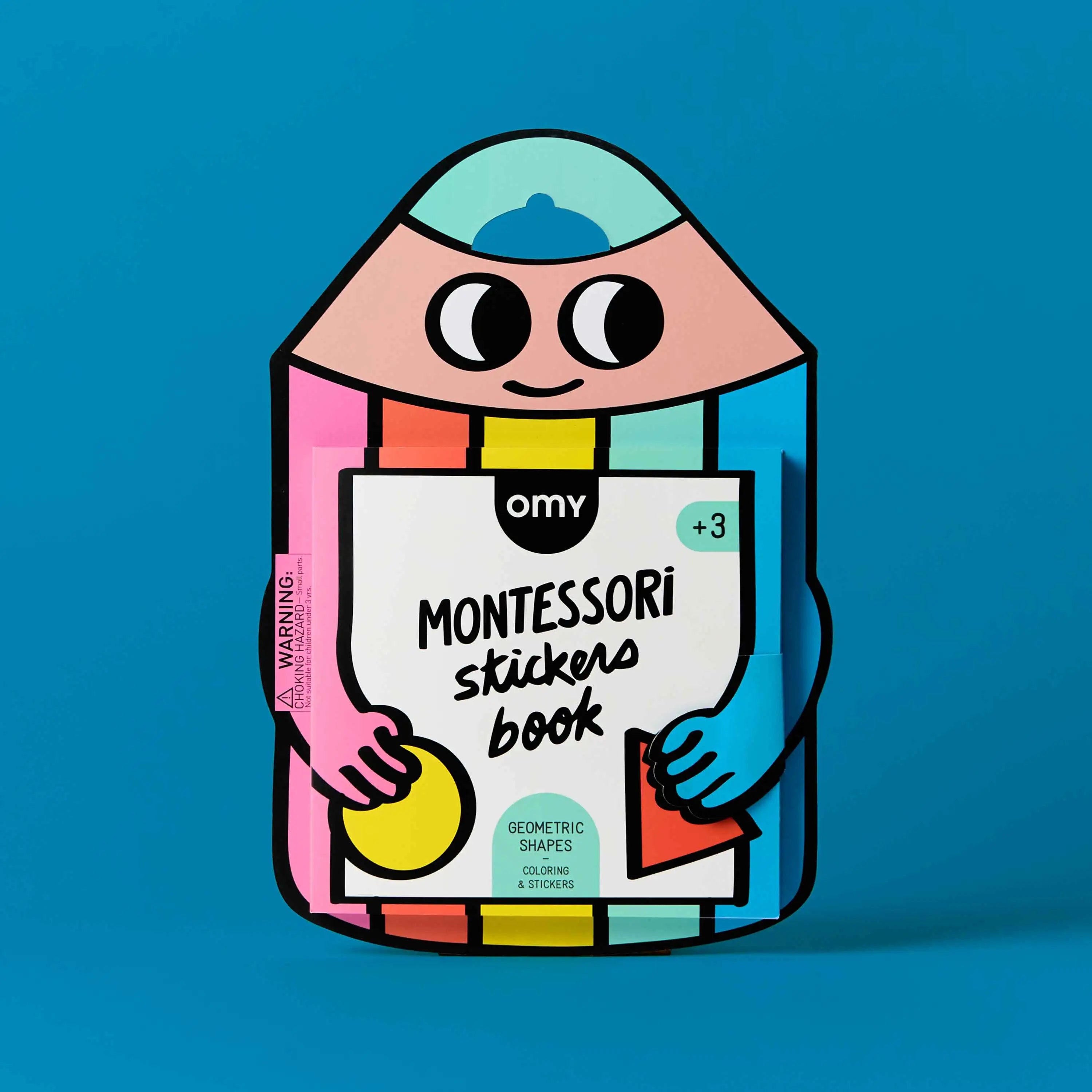 Front of the Montessori Stickers Book - Geometric Shapes OMY, book with 25 coloring pages and 10 sticker pages