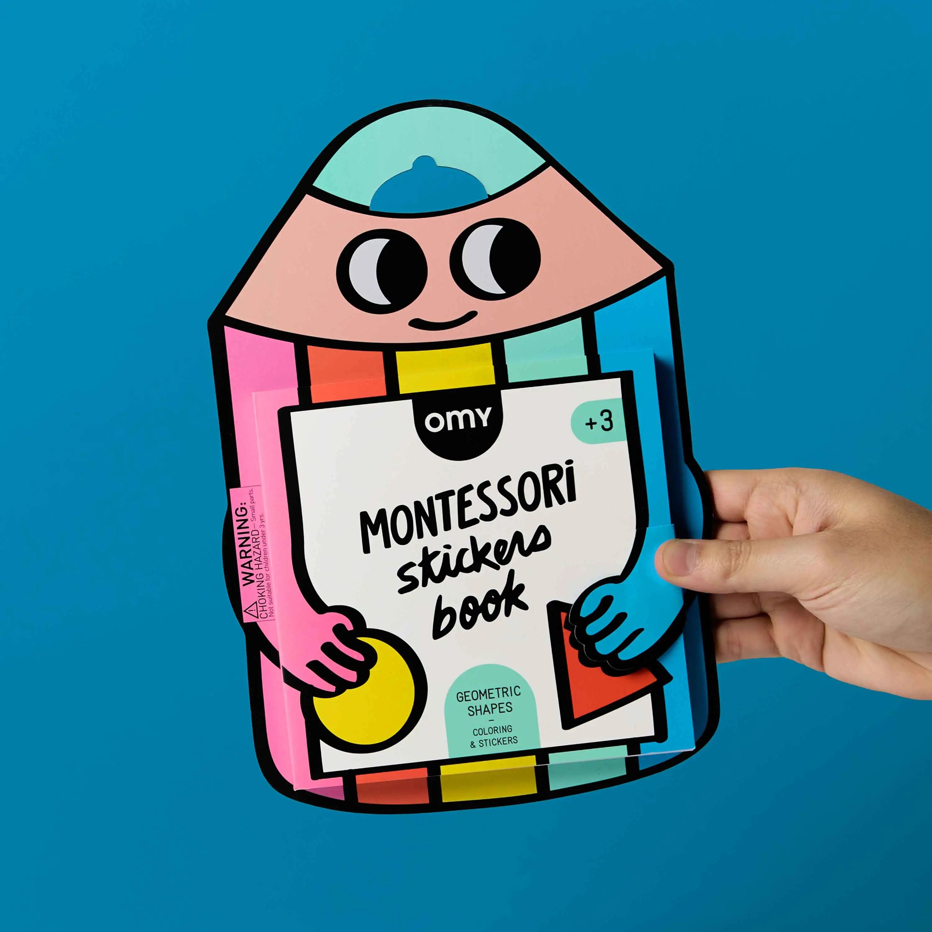 Livre de stickers Montessori Stickers Book - Geometric Shapes OMY face avant packaging, livre de coloriage et stickers éducatif pour enfants dès 3 ans