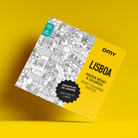 Poster gigante da colorare OMY Lisbona, copertina su sfondo giallo vivo.