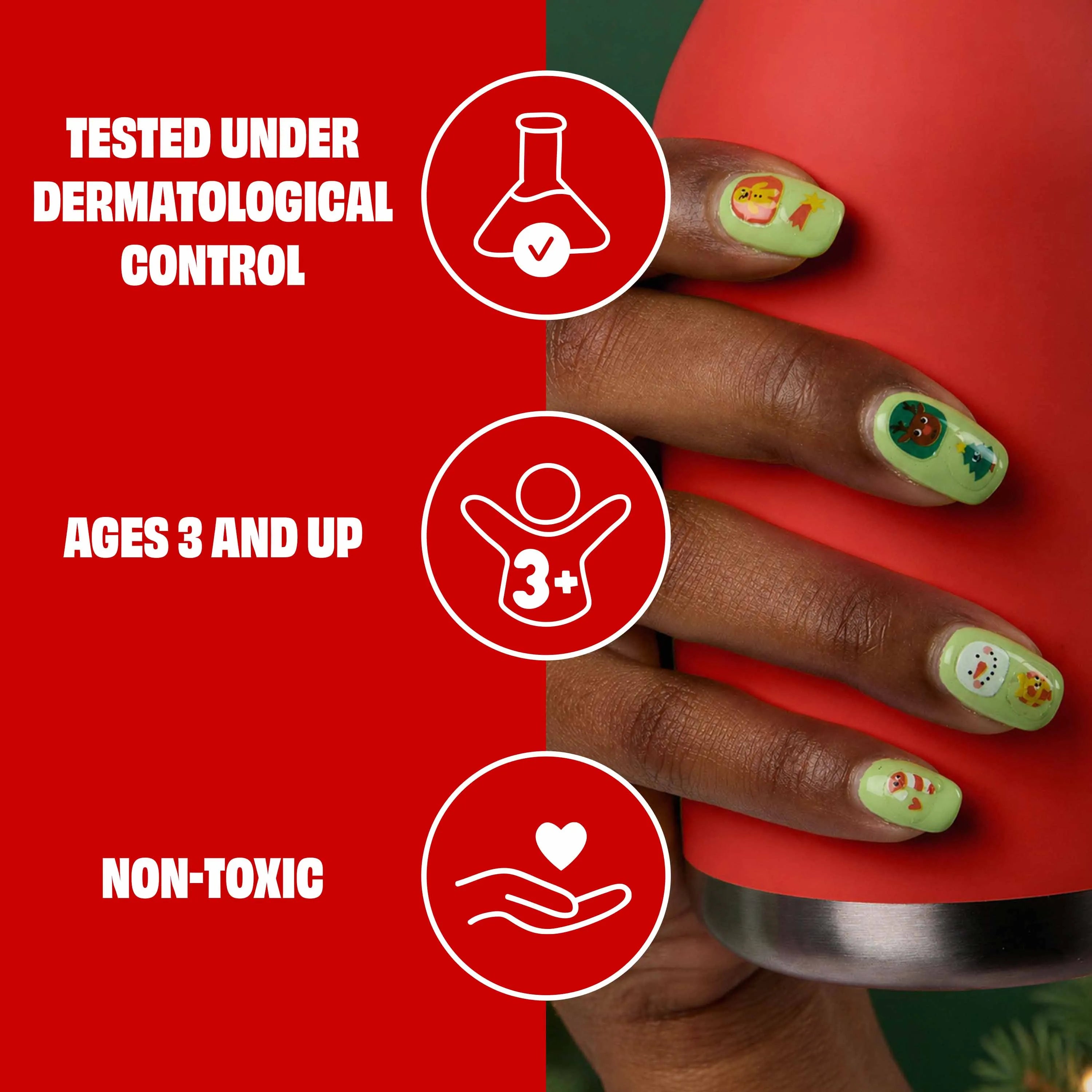 Stickers para uñas OMY probados dermatológicamente, no tóxicos y aptos a partir de 3 años.