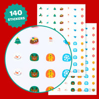 Láminas de 140 stickers para uñas con motivos navideños: abetos, renos, muñecos de nieve y personajes festivos.