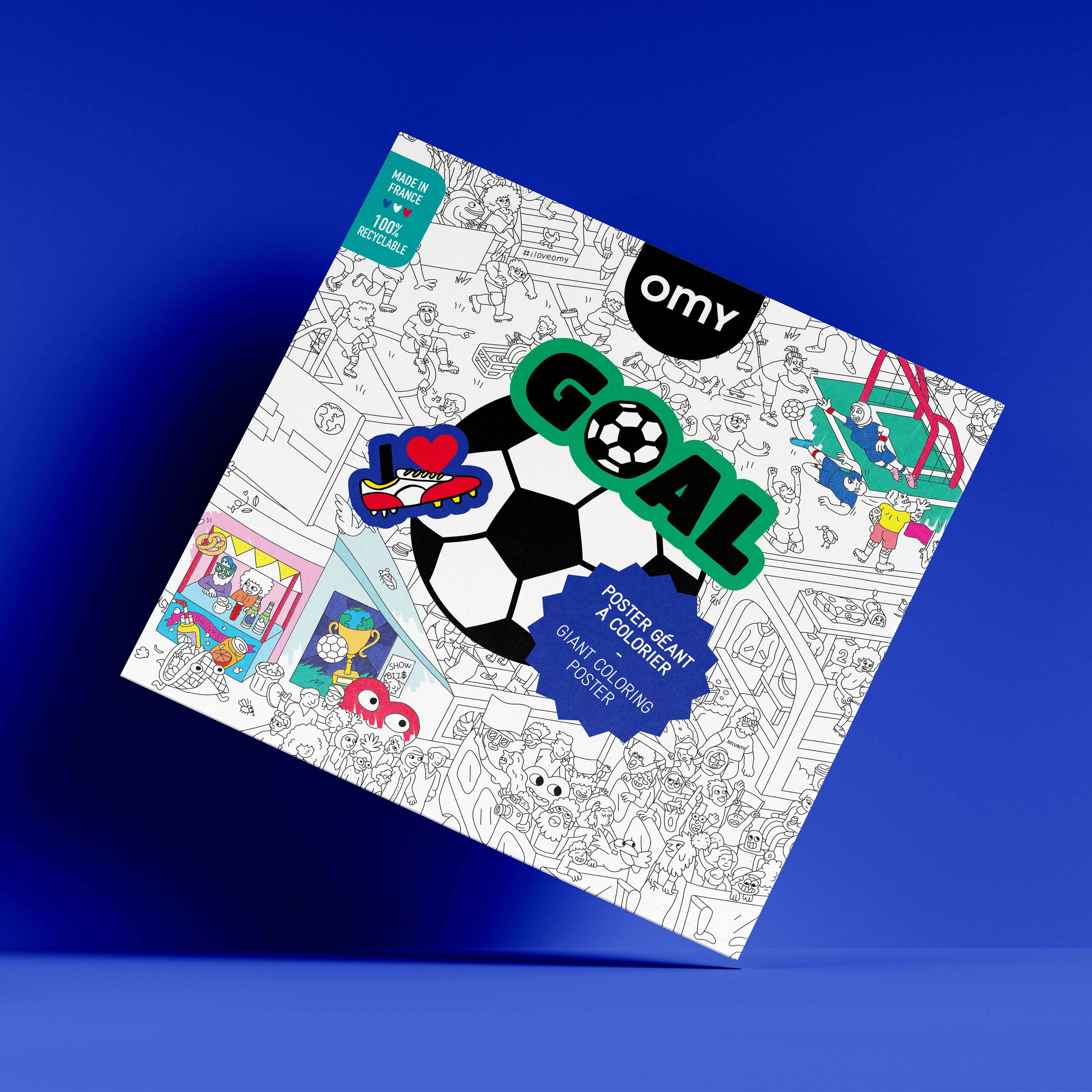 Poster géant à colorier football OMY GOAL avec illustration de stade et joueurs, activité créative pour enfants dès 3 ans packaging 