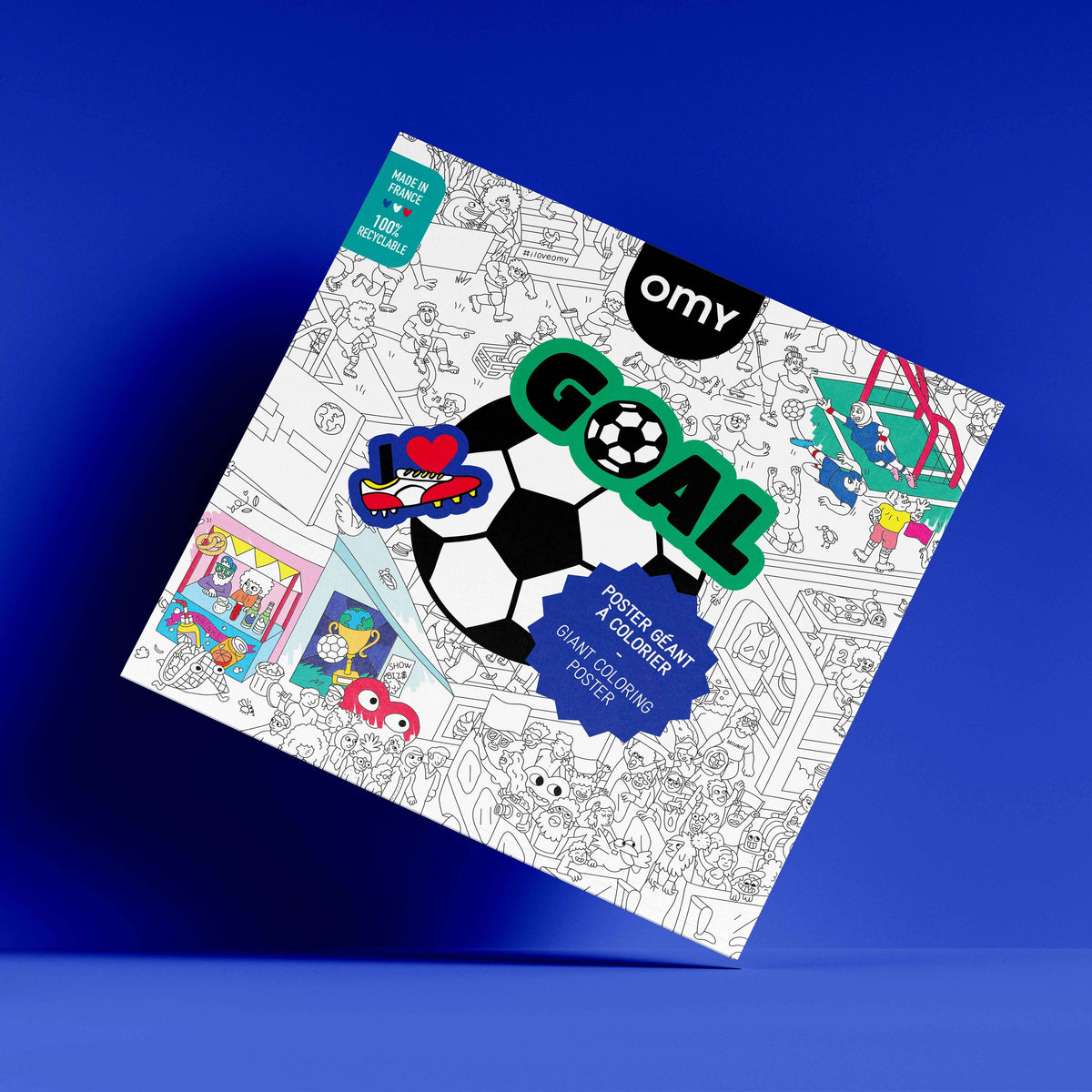 Poster géant à colorier football OMY GOAL avec illustration de stade et joueurs, activité créative pour enfants dès 3 ans packaging 