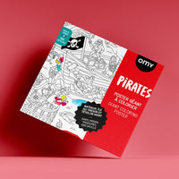 Póster gigante para colorear OMY Pirates – actividad creativa para niños con isla del tesoro, barcos, esqueletos y escenas marinas