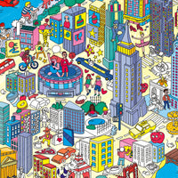 Colored New York poster – illustrated scene of Manhattan with Times Square and skyscrapers