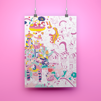 Poster géant à colorier Lily suspendu, décor magique et traits rose fluo