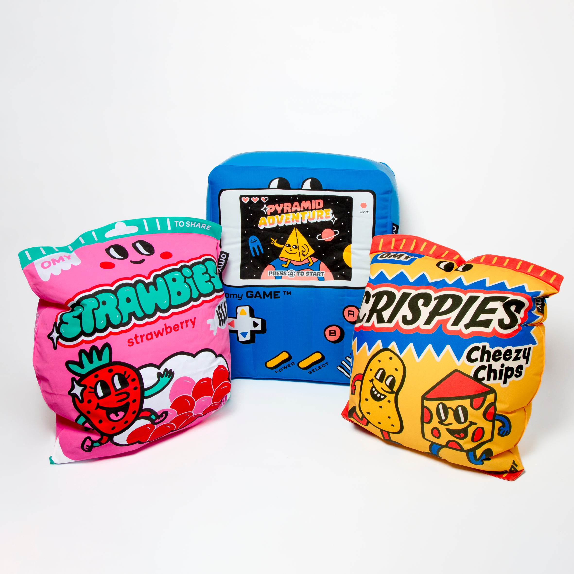 Crispies, Video Game et Strambie - Pack de 3 coussins géants gonflables