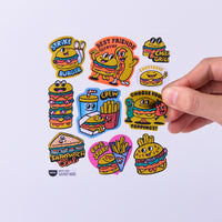 Fabulous Stickers Big Burger sticker sheet, stickers of burgers, fries, soda and sandwiches, fun OMY illustrations