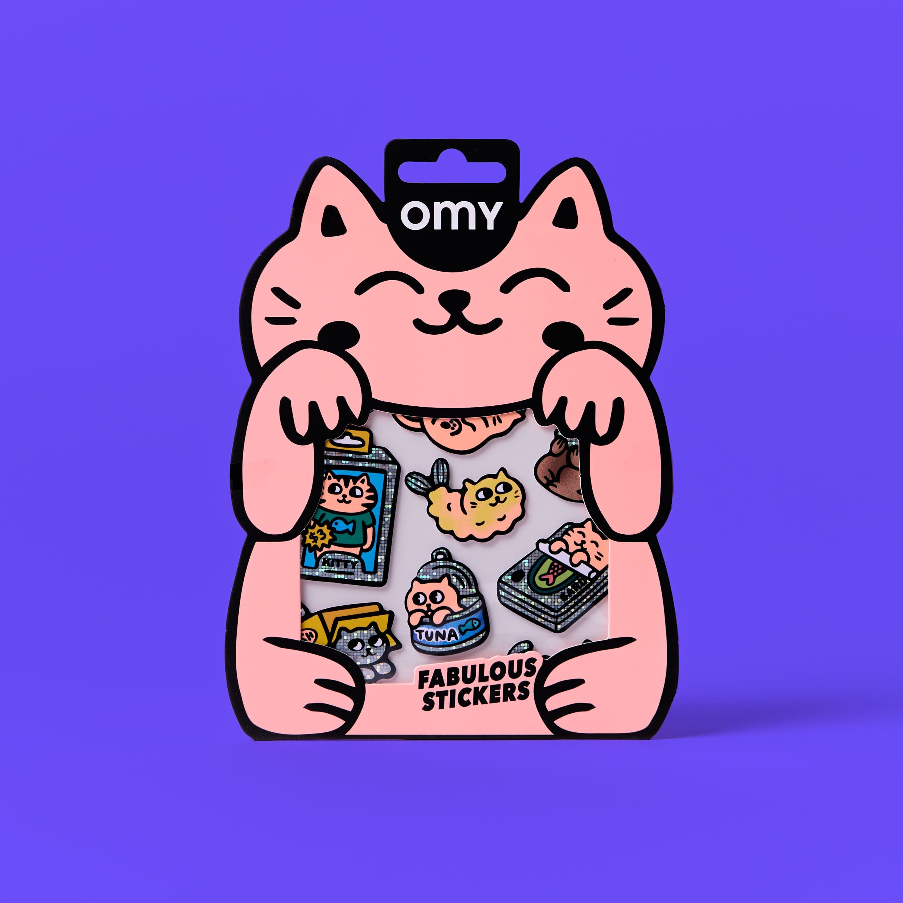 Pack de autocolantes Big Kitty OMY sobre fundo roxo
