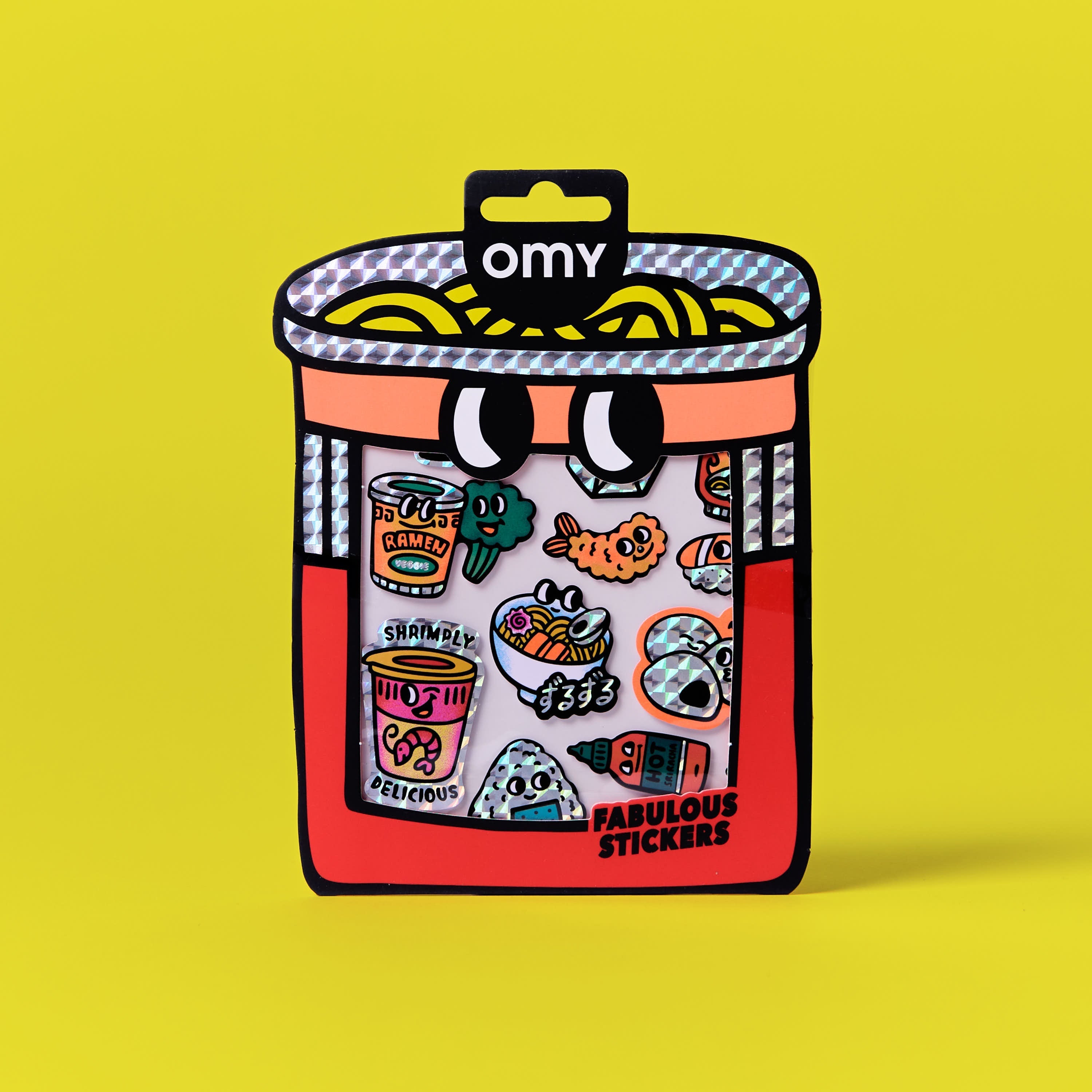 Pack de autocolantes big noodle OMY sobre fundo amarelo