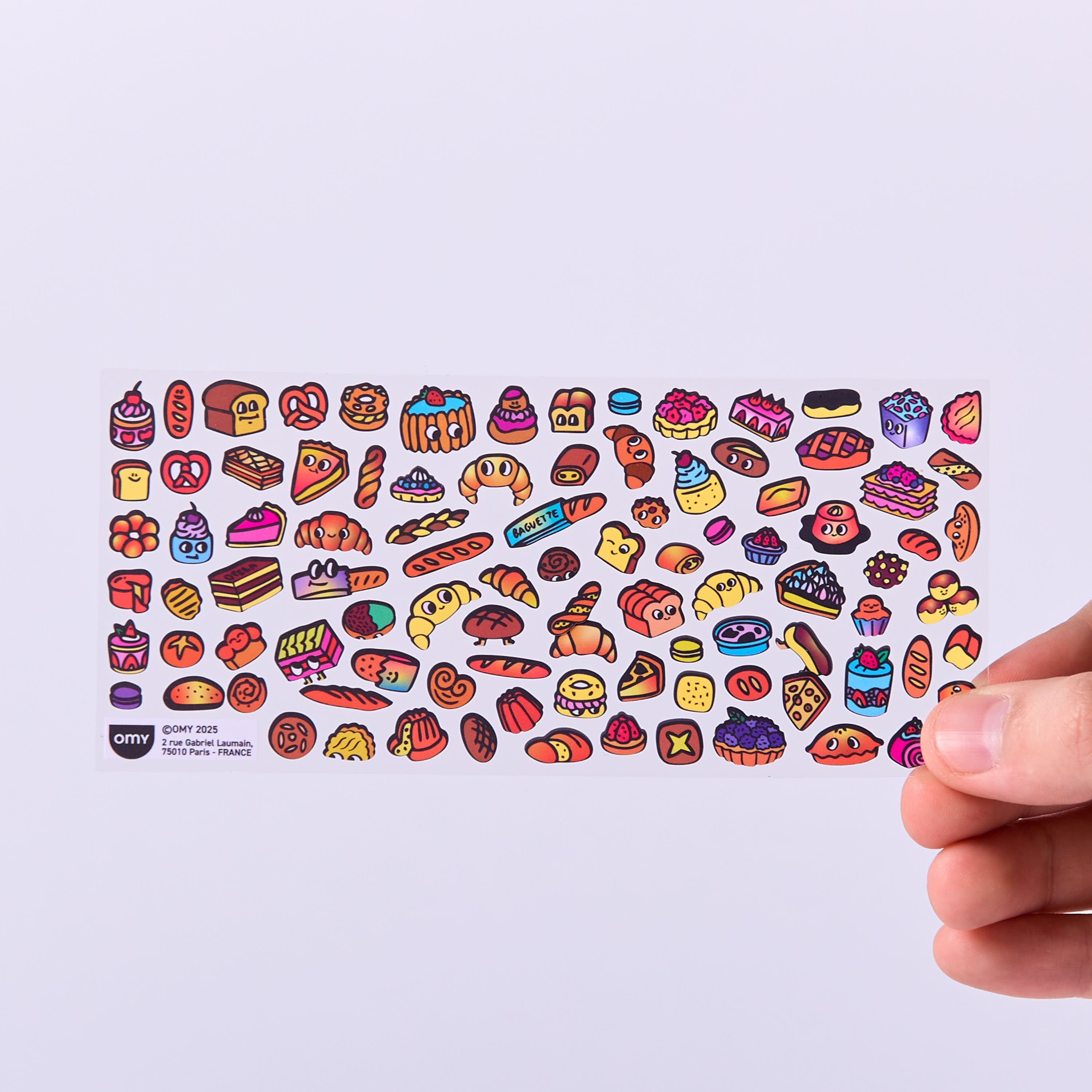 Planche de stickers vinyle Fabulous Stickers French Baguette OMY avec motifs pâtisseries et pains