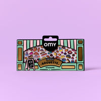 Packaging Fabulous Stickers Boutique French Baguette OMY avec illustrations gourmandes sur fond rose
