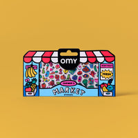Pack di sticker OMY Market con design colorato su sfondo giallo