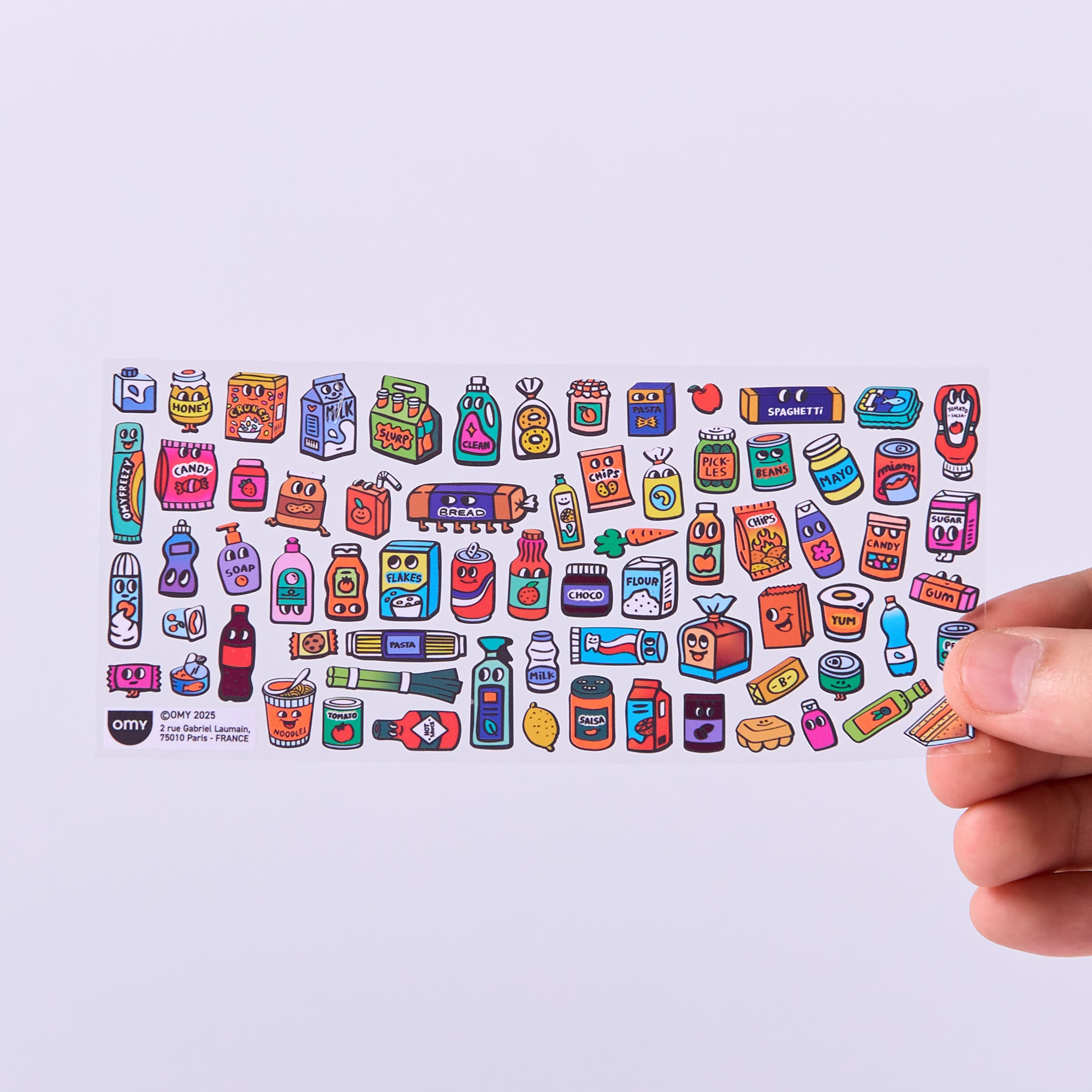 Fabulous Stickers supermarket OMY vinyl sticker sheet, illustrations of supermarket products