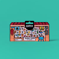 Packaging Fabulous Stickers Sushi Shop OMY avec planche de stickers gourmands visibles