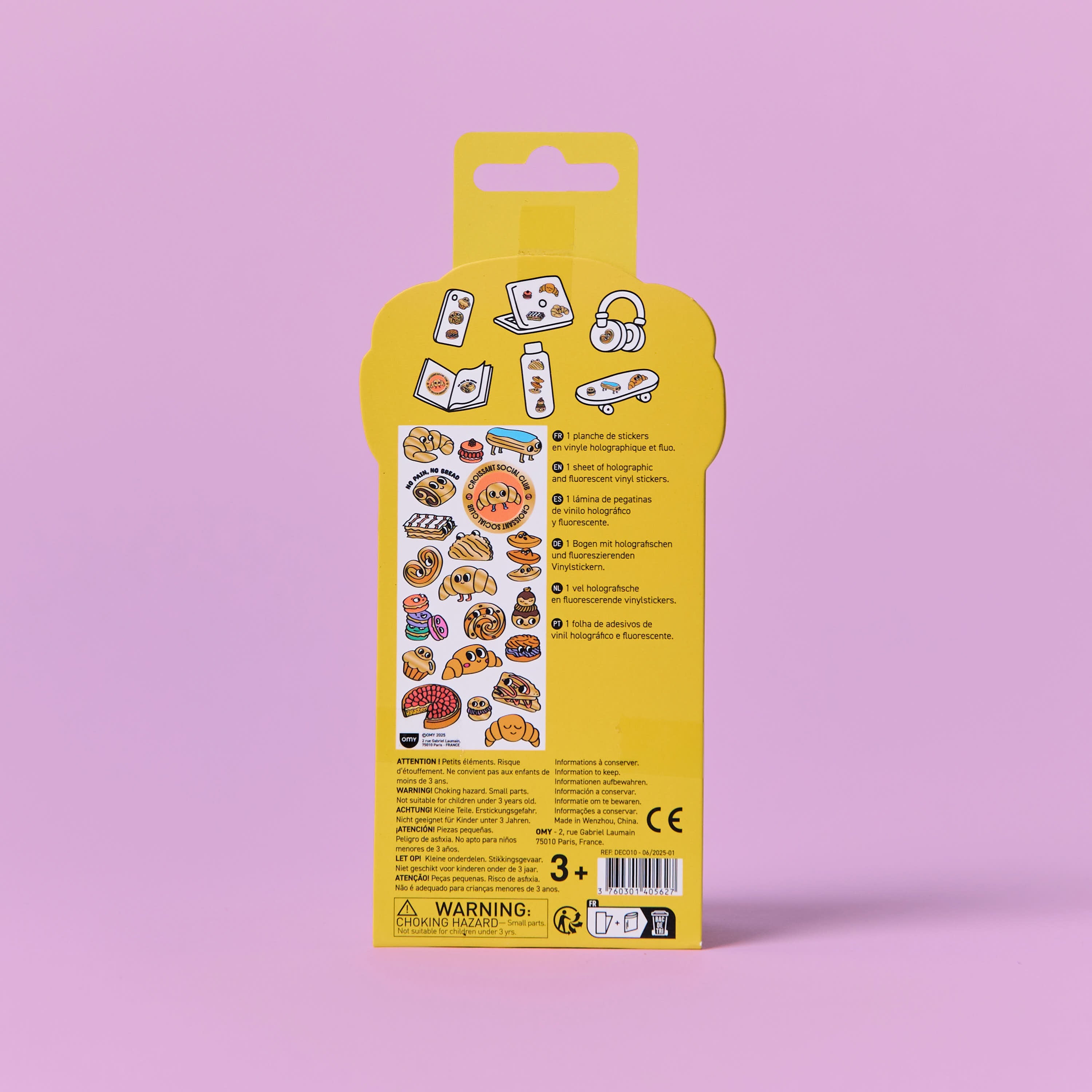Dos de l’emballage Fabulous Stickers Croissant OMY, présentation des stickers et informations produit.