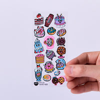 Donuts OMY vinyl sticker sheet with cakes, cookies, cupcakes and fun messages