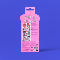 Back of the Fabulous Stickers Iconic Love OMY packaging, holographic vinyl sticker sheet with a love theme