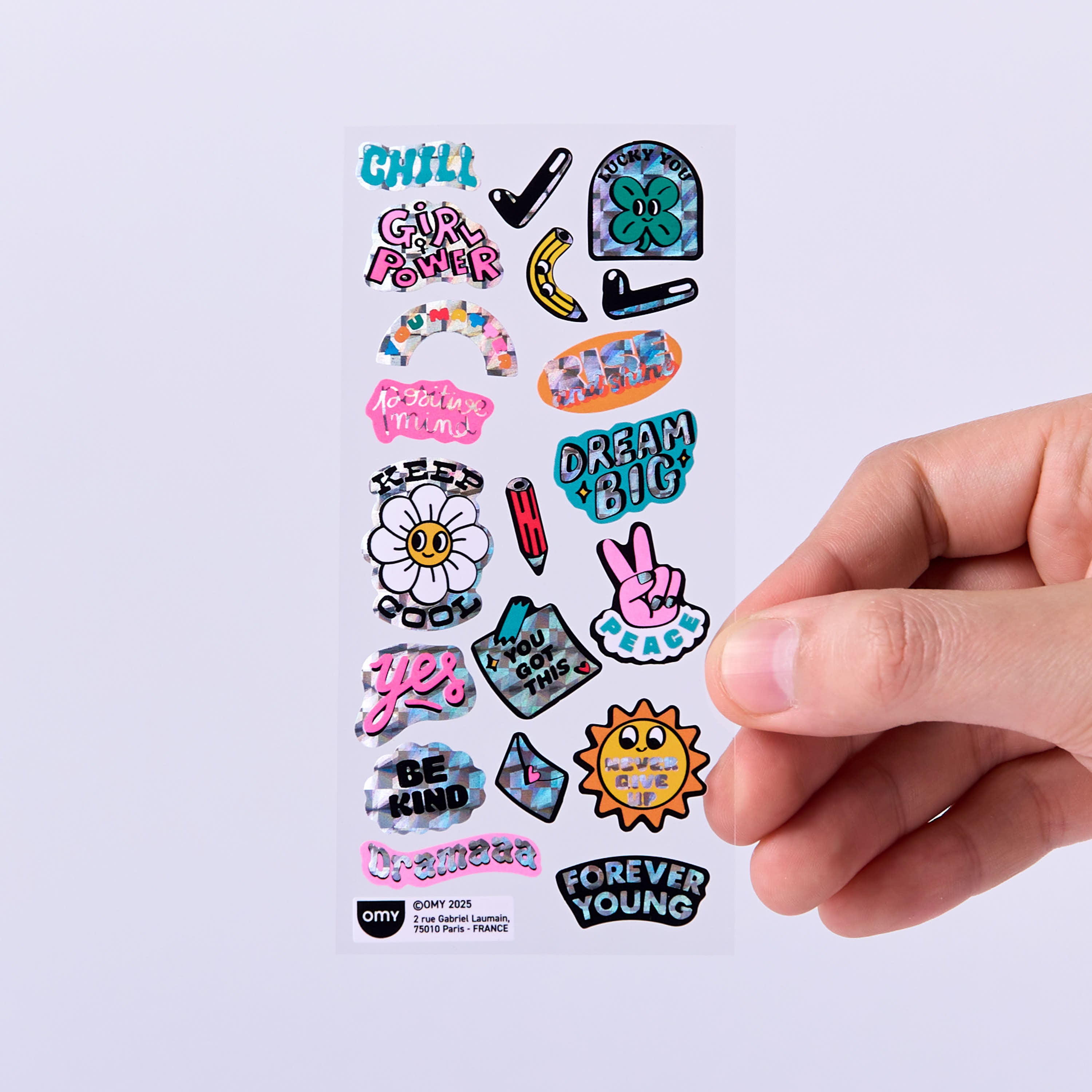 Planche de stickers messages positifs Fabulous Stickers avec mots inspirants, peace, girl power et dream big