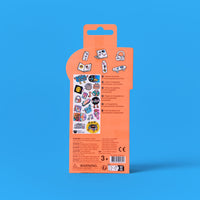 Back of the Fabulous Stickers Music OMY pack, product information and examples of use for the holographic vinyl stickers