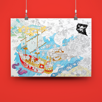 Póster gigante OMY Pirates colgado en la pared – ilustración para colorear con temática pirata para la habitación de un niño