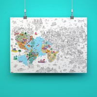 Poster géant OMY noir et blanc à colorier – carte éducative et ludique