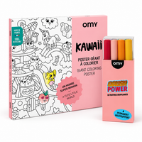 OMY Kawaii Riesenposter zum Ausmalen und Box mit 12 Acryl-Filzstiften Brush Power