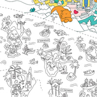 Detalle del póster gigante OMY de Francia para colorear en blanco y negro, con los territorios de ultramar, Bretaña y los Alpes