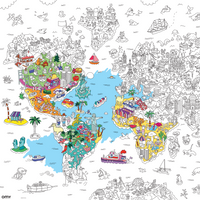 Poster géant OMY Atlas colorié – carte du monde ludique à colorier pour enfant, activité pédagogique autour de la planète