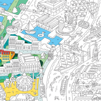 Primer plano del póster gigante Bordeaux para colorear: Cité du Vin, mercado des Capucins, Bassin des Lumières y el Garona.