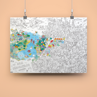 OMY San Francisco coloring poster hung up – illustrated map with graphic details.