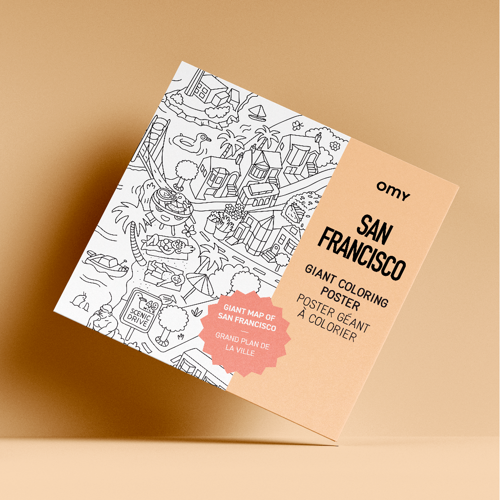 OMY San Francisco giant coloring poster sleeve – illustration of the American city.