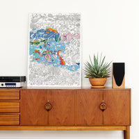 Framed giant Ocean poster displayed on the wall, nautical decor for kids