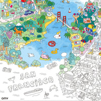 Colored San Francisco poster – Golden Gate Bridge, streets and iconic landmarks, OMY coloring.