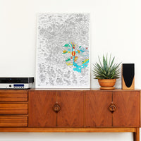 Póster gigante OMY de Francia para colorear colgado en la pared, mapa ilustrado en blanco y negro, ambiente decorativo