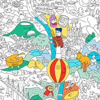Vista parcial en color del póster gigante OMY de Francia con París, Lyon y Marsella y elementos humorísticos