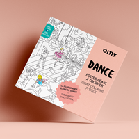 Caixa do poster gigante para colorir “Dance” da OMY sobre fundo rosa pó