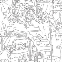 Detail of the OMY Dinos giant poster: dinosaur school with a blackboard, eggs and funny characters to color.