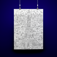 Poster "Tour Eiffel" suspendu, illustration à colorier en noir et blanc